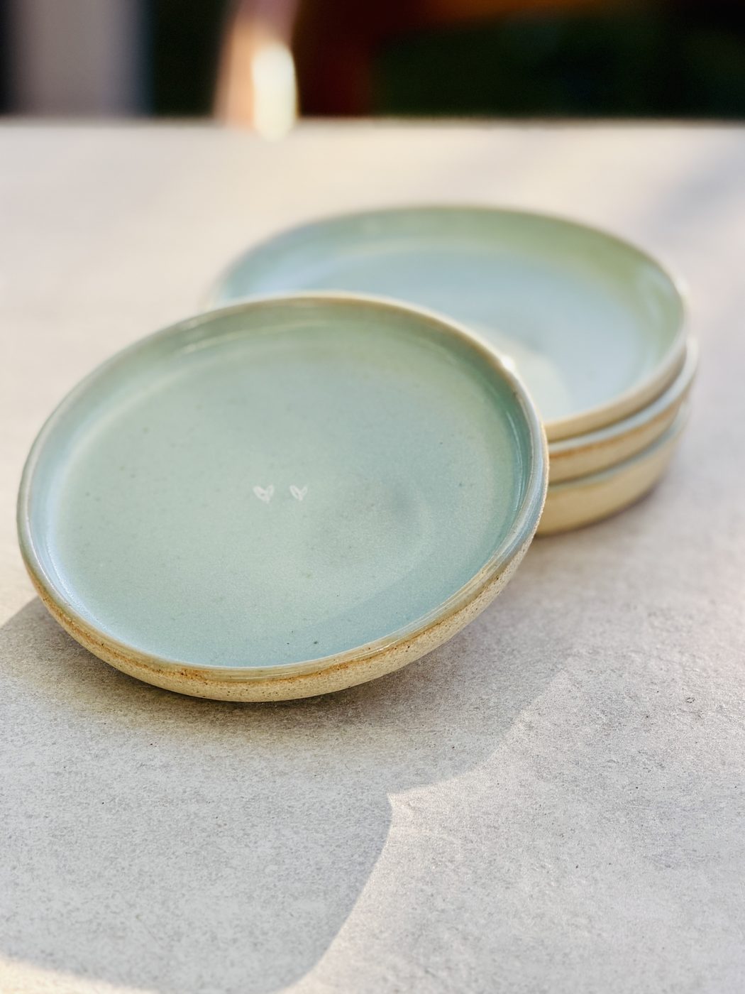 Stoneware Pale blue with hearts raw edges (4), handmade by Suzanne Luna