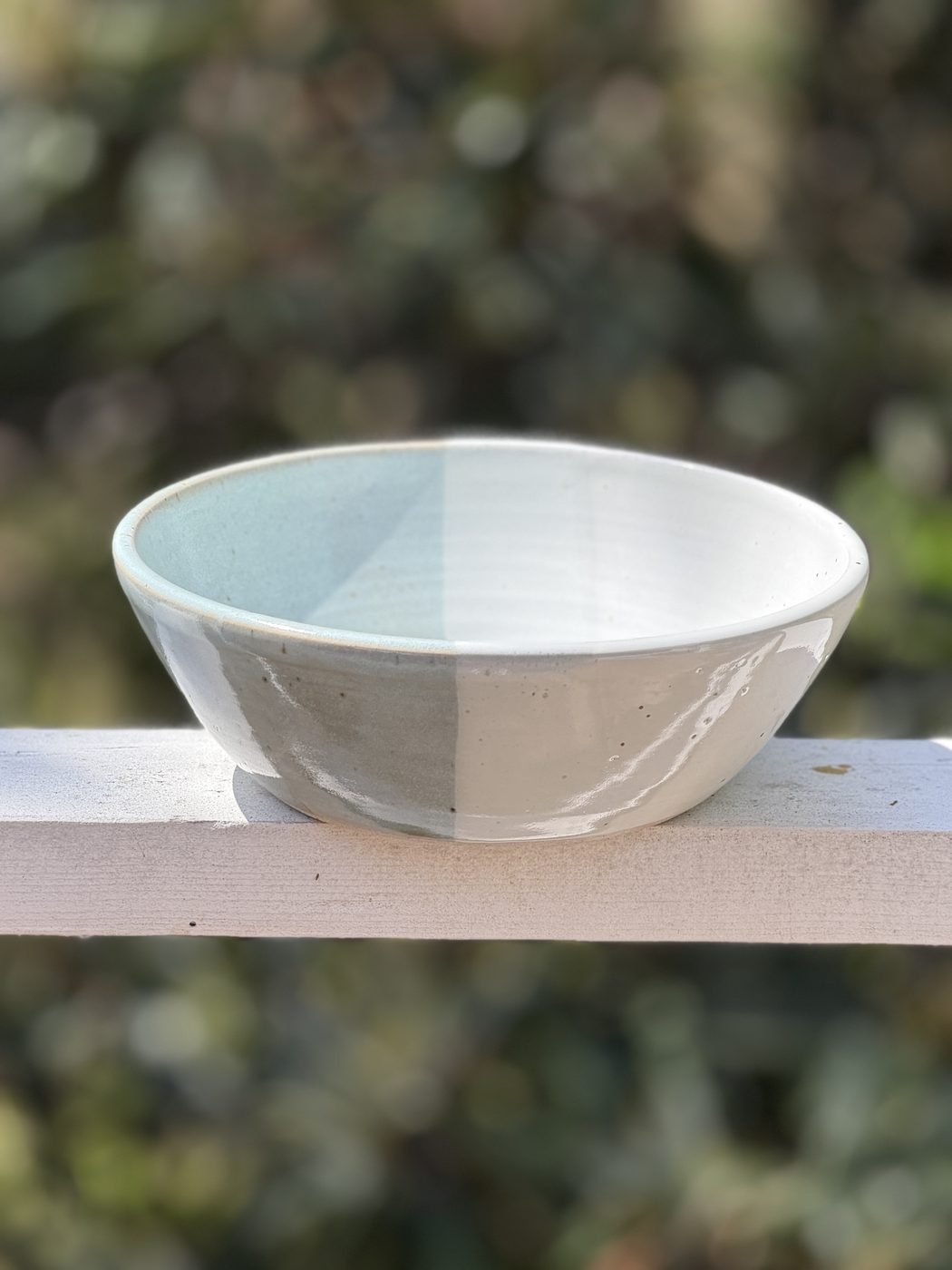 Stoneware Large Pale blue/ white bowl, handmade by Suzanne Luna