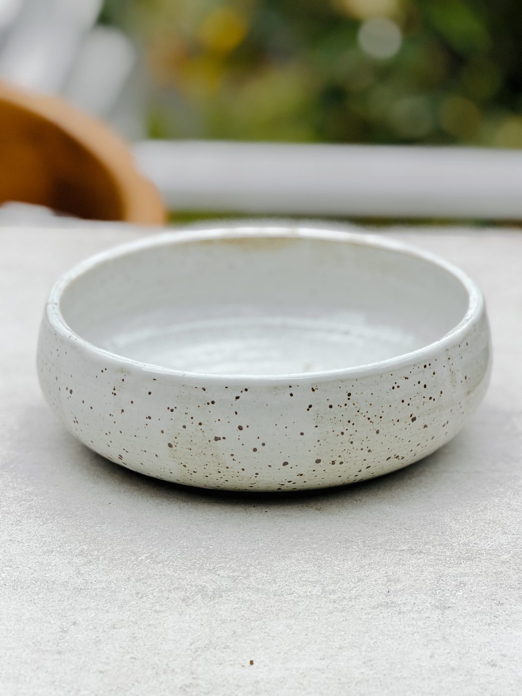 Stoneware large low wide white bowl, handmade by Suzanne Luna