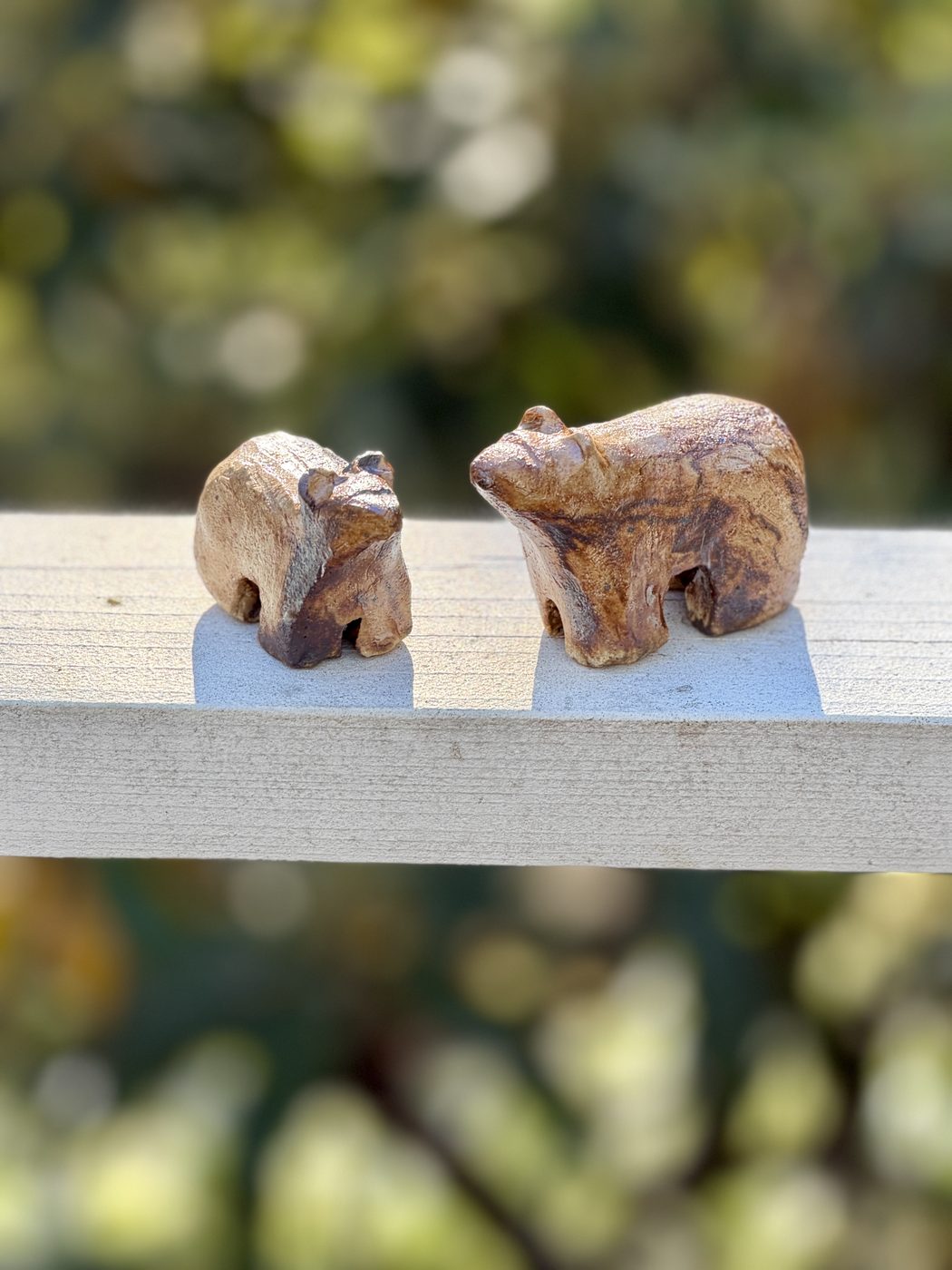 Matte marbled pair of brown bears, handmade by Suzanne Luna