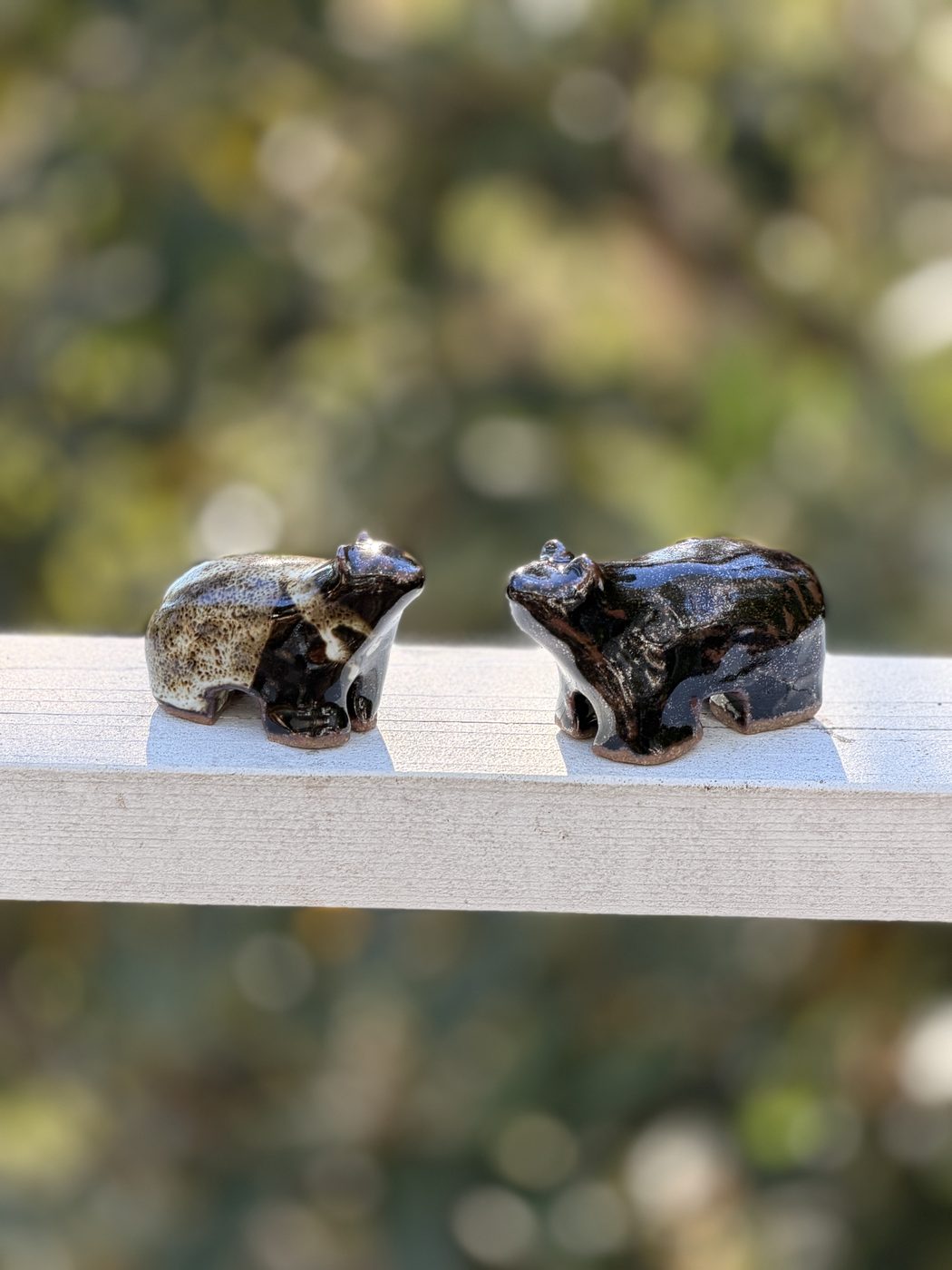 Brown shiny pair of brown bears, handmade by Suzanne Luna