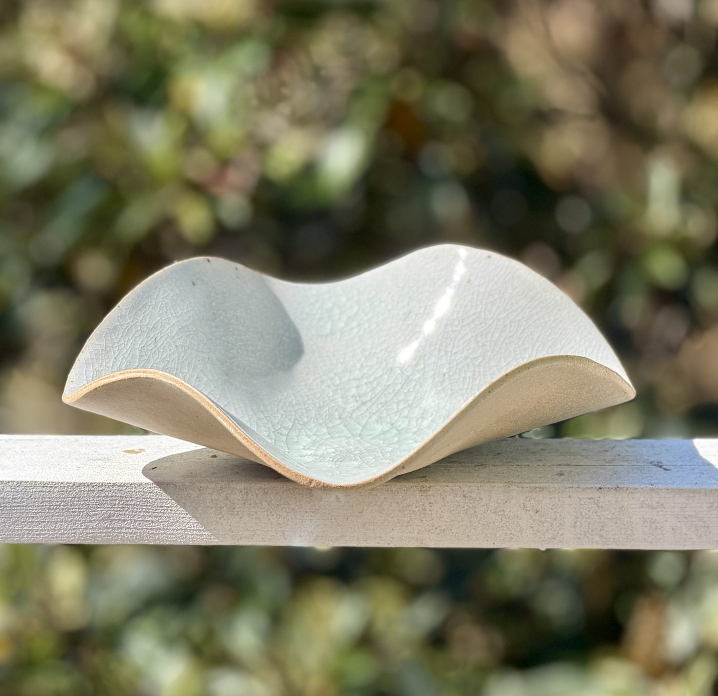Stingray crackle glaze raw white clay exterior, handmade by Suzanne Luna