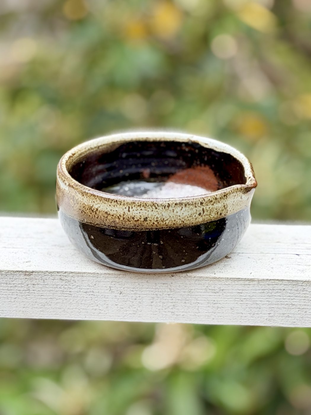 Brown with white rim “Pour Bowl”/macha bowl, handmade by Suzanne Luna