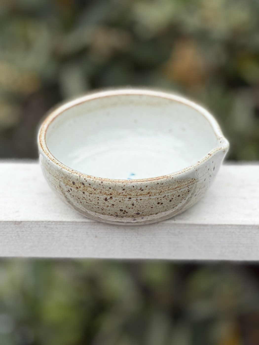 Stoneware White Speckled medium “Pour Bowl”/macha bowl with two hearts, handmade by Suzanne Luna