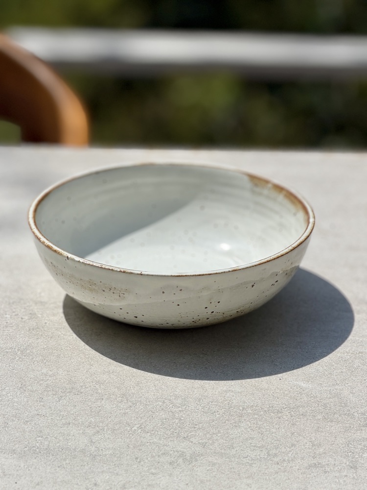 Large White speckled bowl, handmade by Suzanne Luna
