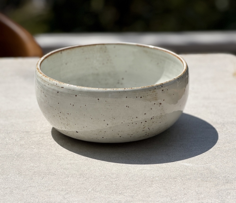 Large deep White speckled bowl, handmade by Suzanne Luna