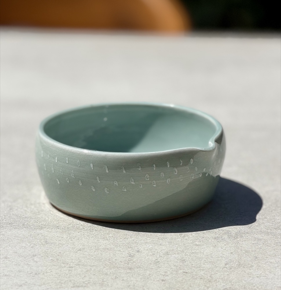 Blue small dotted porcelain pour bowl/macha bowl, handmade by Suzanne Luna