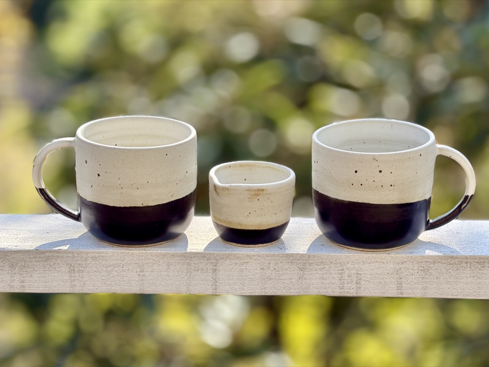 Day to night mugs with creamer, handmade by Suzanne Luna