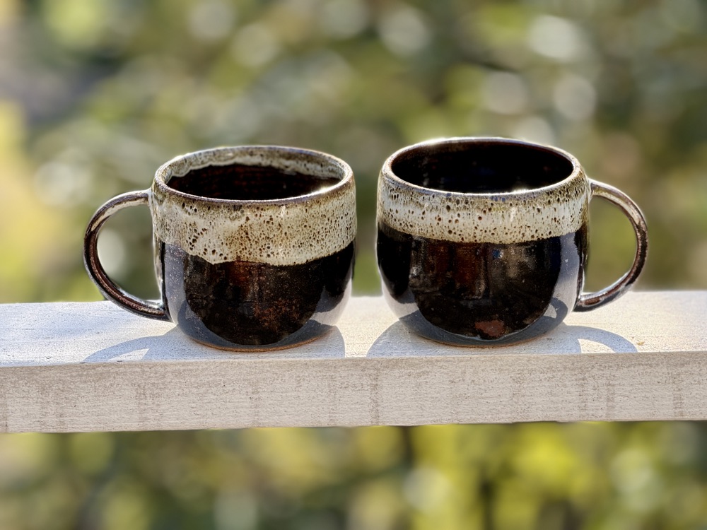Brown mugs light rim, handmade by Suzanne Luna