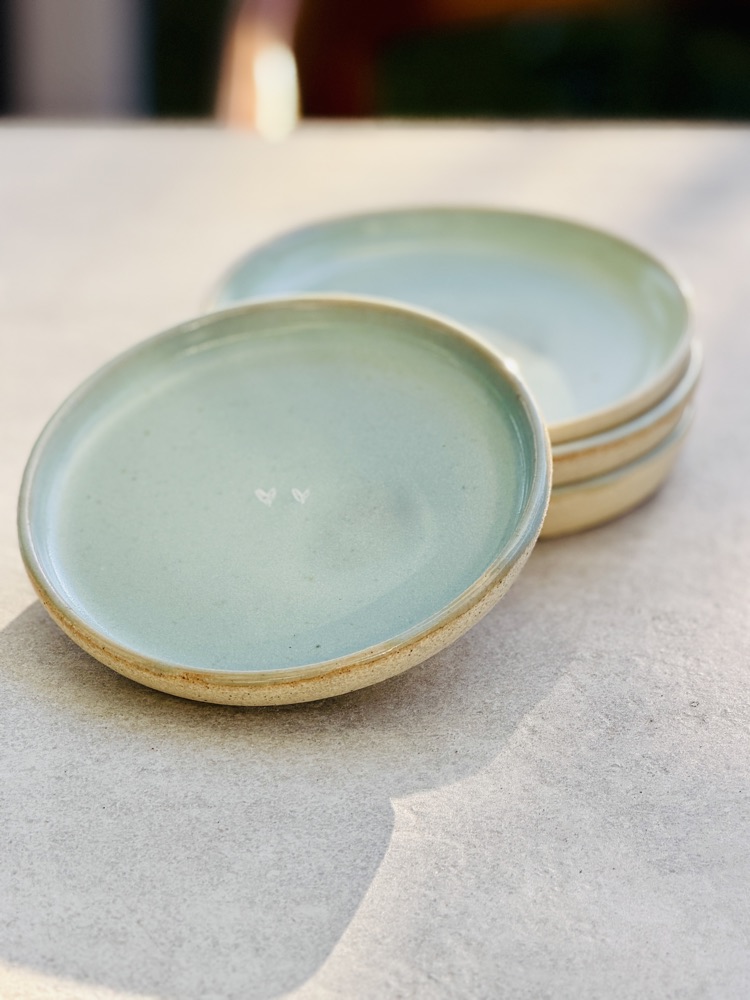 Pale blue with hearts raw edges (4), handmade by Suzanne Luna